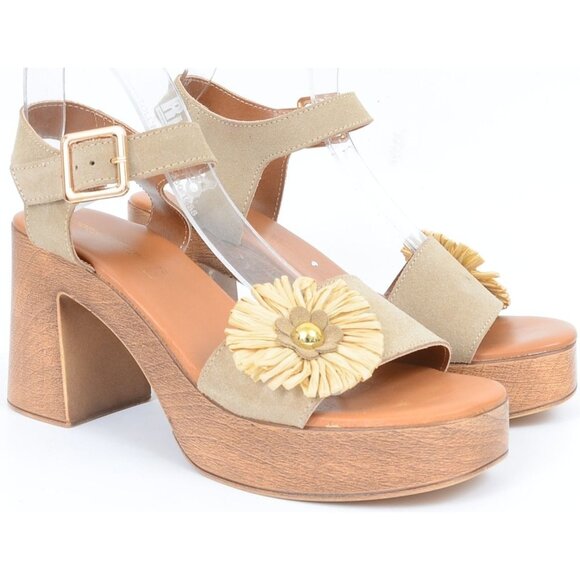 Sophia Milano Made in Italy Leather Flower Platform Block Heel Sandals Size 9 - Picture 1 of 10